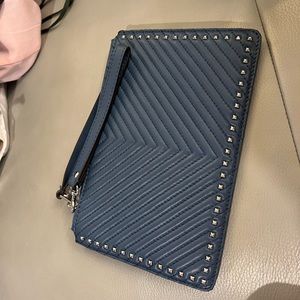 REBECCA MINKOFF BLUE QUILTED LEATHER WRISTLET CLUTCH
